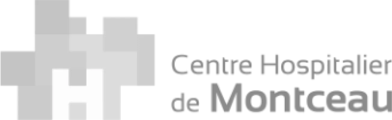 Logo du Centre Hospitalier de Montceau avec croix stylisée en pixels gris